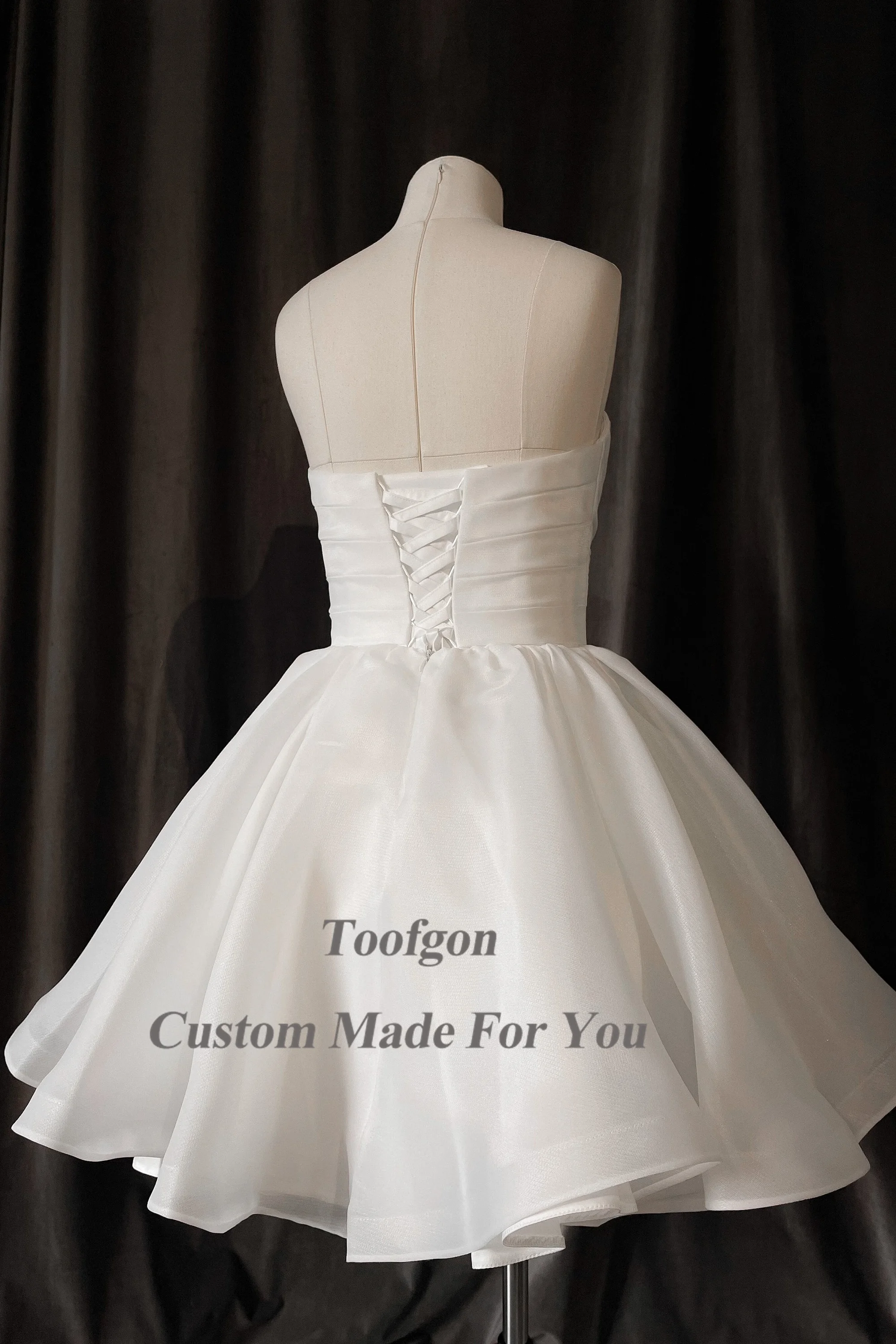 Toofgon-vestidos de novia cortos de Organza para novia, vestido de fiesta Formal plisado con escote Corazón, corsé, vestidos de novia de princesa