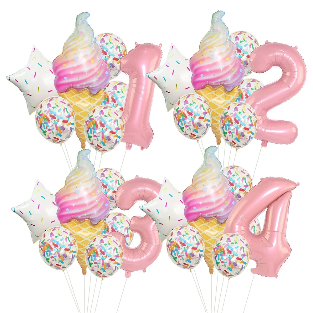 8 Pcs Donut Ice Cream Star Balloon Colorful Paper Confetti Balloon Set for Baby Shower Girl's Donut  Birthday Party Decorations