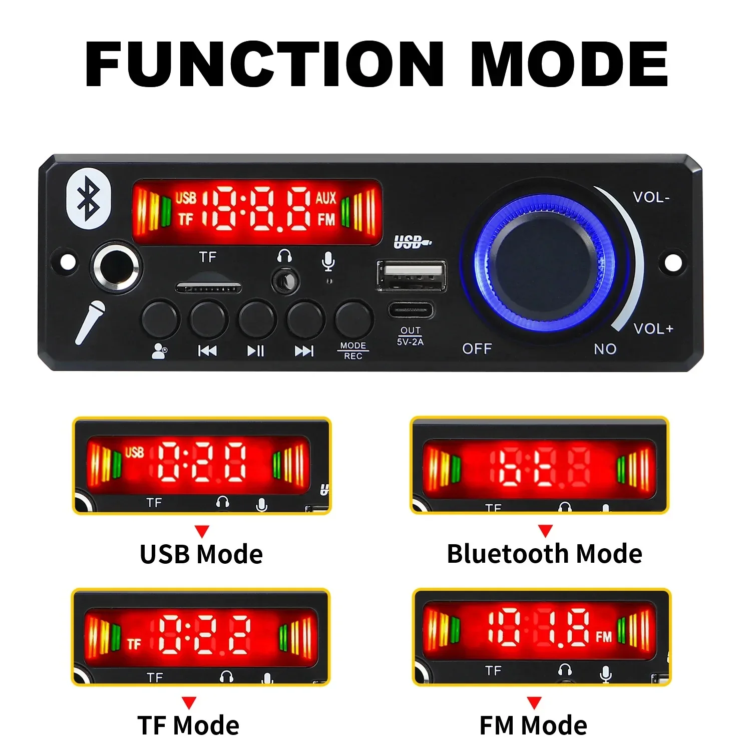 KEBIDUMEI 160W Amplifier Bluetooth MP3 WMA Decoder Board 12V 80W Handsfree Car Audio Microphone USB TF FM Radio DIY Mp3 Player