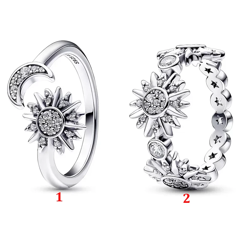 

S925 Sterling Silver New Sun Series Light Collecting Ring Sun, Moon, and Stars Suitable for Original Bracelet Jewelry Gifts