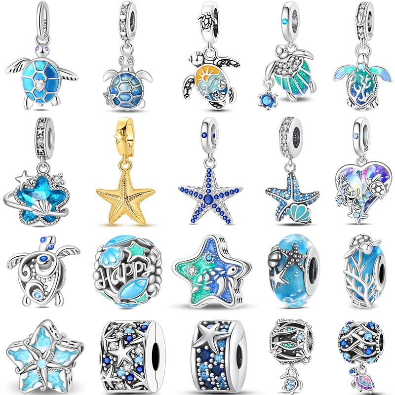 925 Sterling Silver Friendship Ocean Sea Turtle Starfish Charms Beads For Women Fit Original Bracelet DIY Party Jewelry Gifts