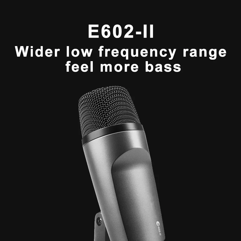 E602-II E602 TOP Bass Drum Instrument Microphone with Clip Arm Mount for Low-frequency Instrument Guitar Recording Live Karaoke