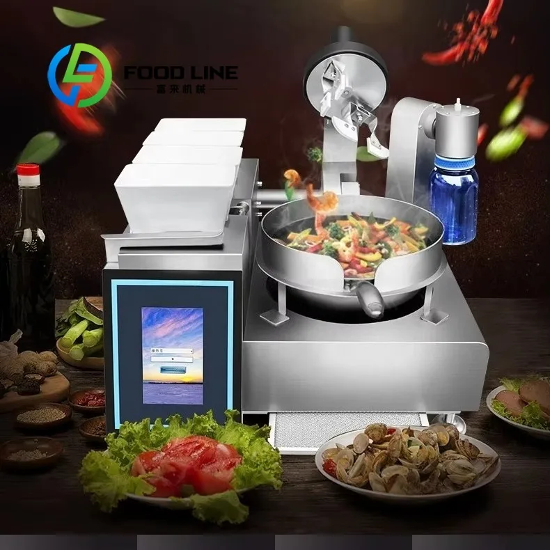 Intelligent 30cm Restaurant Kitchen Electric Automatic Stir Fry Machine Cooking Robot Rotating Fried Rice Robot Cooker