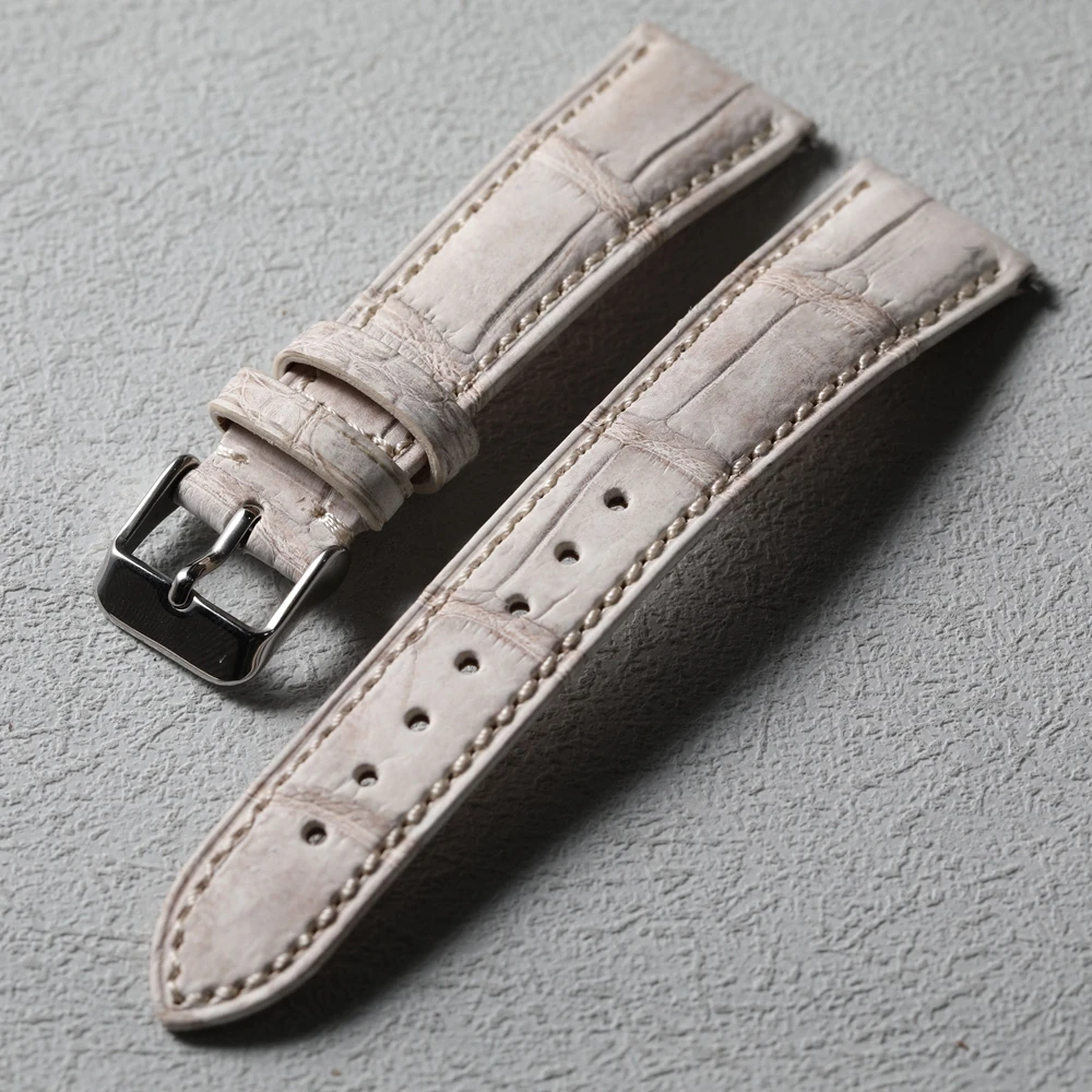 Handmade Himalayan White Crocodile Leather Strap 20MM*16MM Gray White Quick Release Men Watchband High-End Leather Bracelet