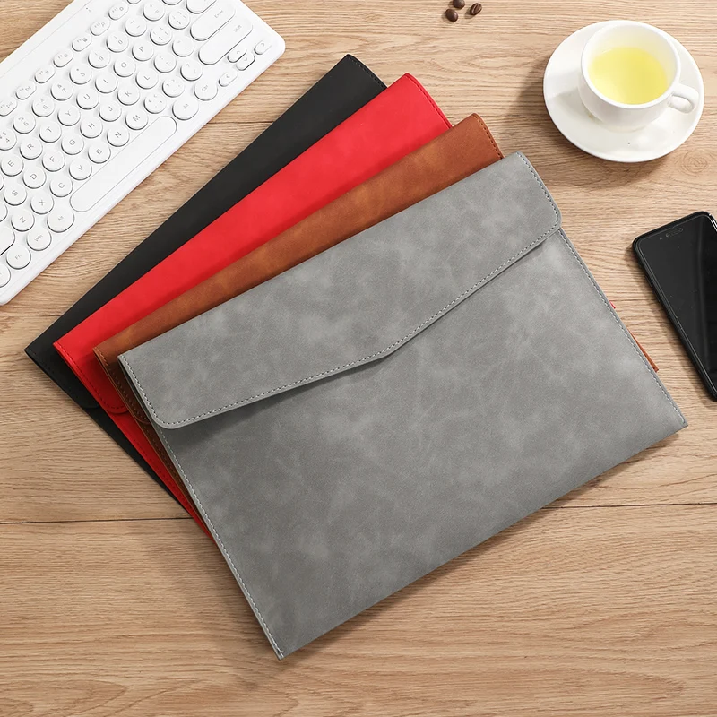 A4 PU Leather Document Bag with Pen Slot Metal Snap File Folder Office Paper Storage Organizer view 3