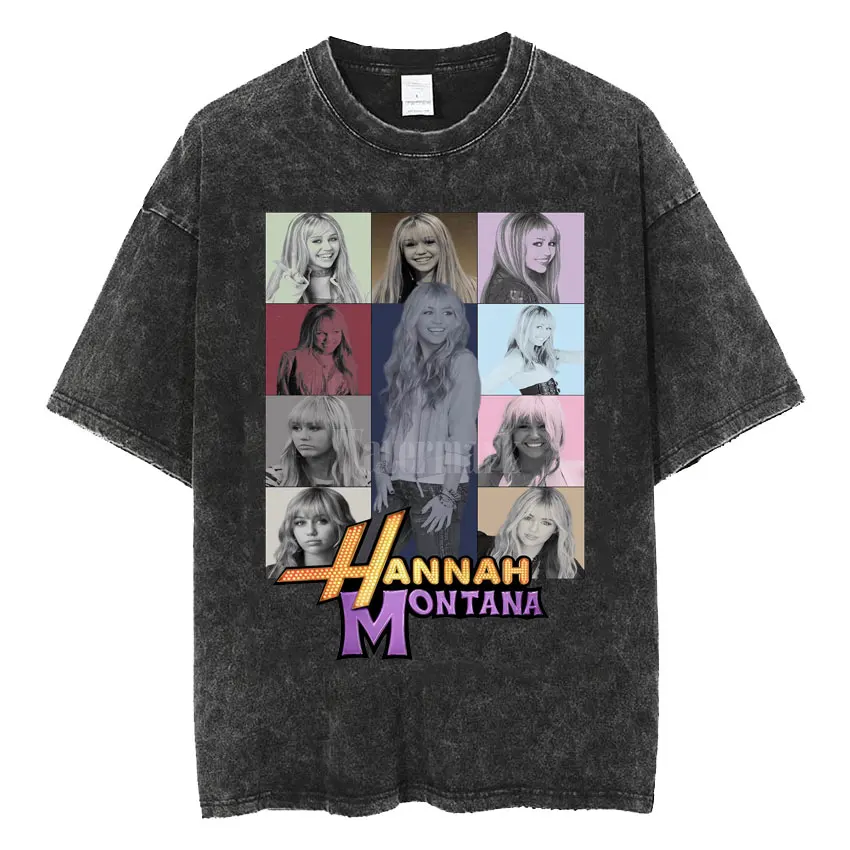 Mens Clothes Tee Shirt Washed Graphic T-Shirts Men Tshirt for Men Ropa Hombre Miley Cyrus Hannah Montana Logo Short Sleeved image 4