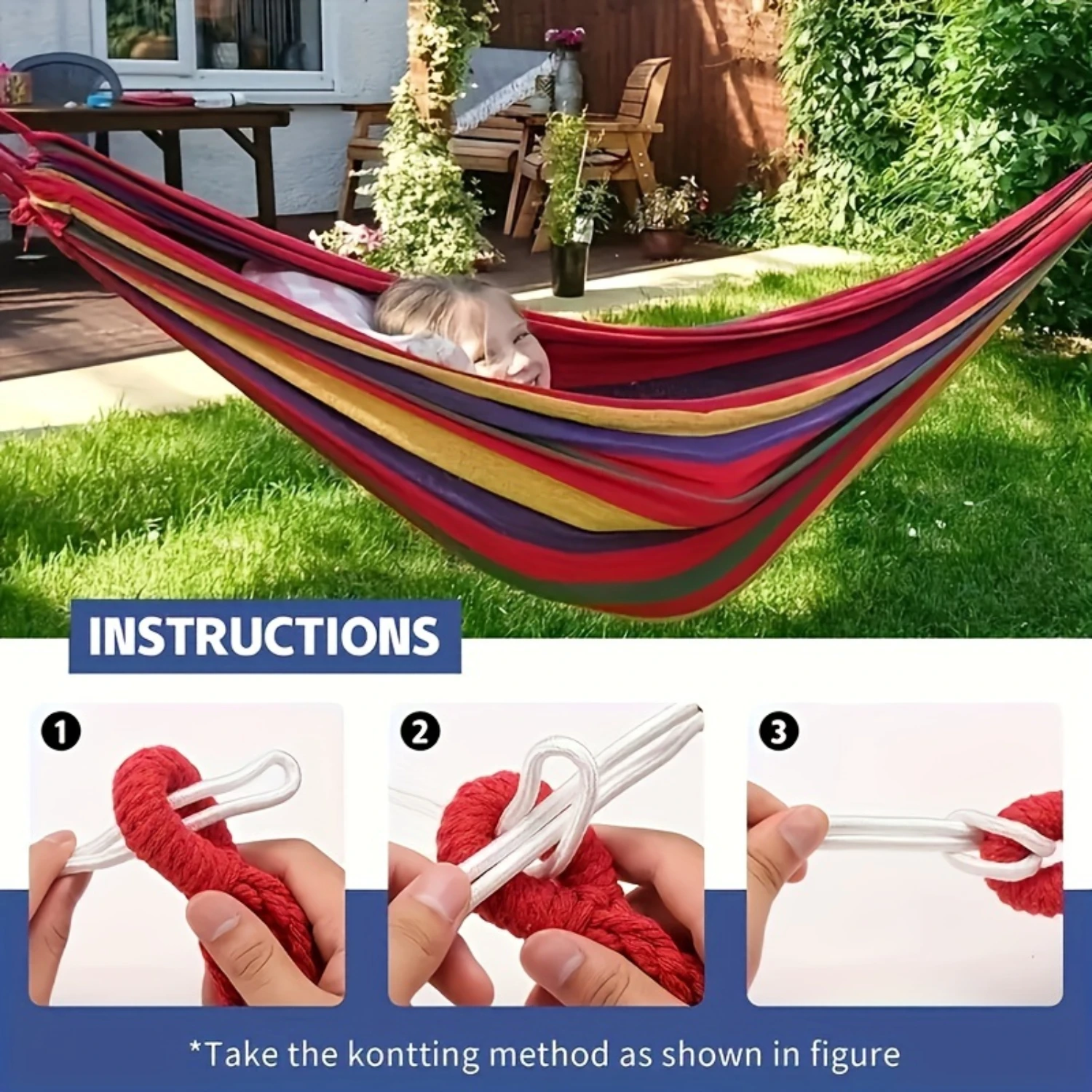 1pc Portable Outdoor Hammock - Durable Canvas Swing Chair for Camping and Garden Leisure - Easy Setup, Striped Design, 100% Duck