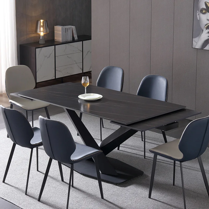 Italian minimalist imported rock plate dining table rectangular Nordic minimalist extended dining table and chair combination