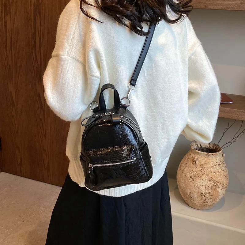 Silver Backpack For Women Y2K Shoulders Bags Fashion Knapsack Mini Packbag Kawaii Rucksack PU Leather Mochila Korean Bookbag Ins