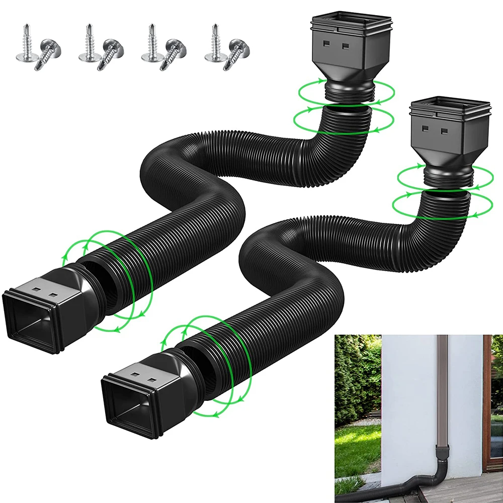 2PCS Retractable Rain Gutter Downspout Externsions 21-60 Inch Flexible Drainage Pipe Extender Rainwater Drain Connector Diverter