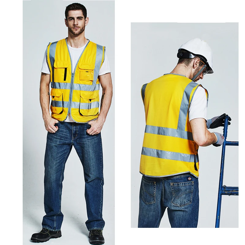 Gilet SFVest hi vis gilet di sicurezza riflettente gilet di sicurezza anteriore con cerniera ad alta visibilità con abbigliamento da lavoro a righe