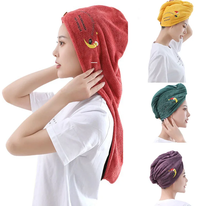 Microfiber Hair Towel Bathroom Towels For Adults Women Home Embroidered Daisy Animal Coral Velvet Shower Cap Dry Hair Cap 1pc