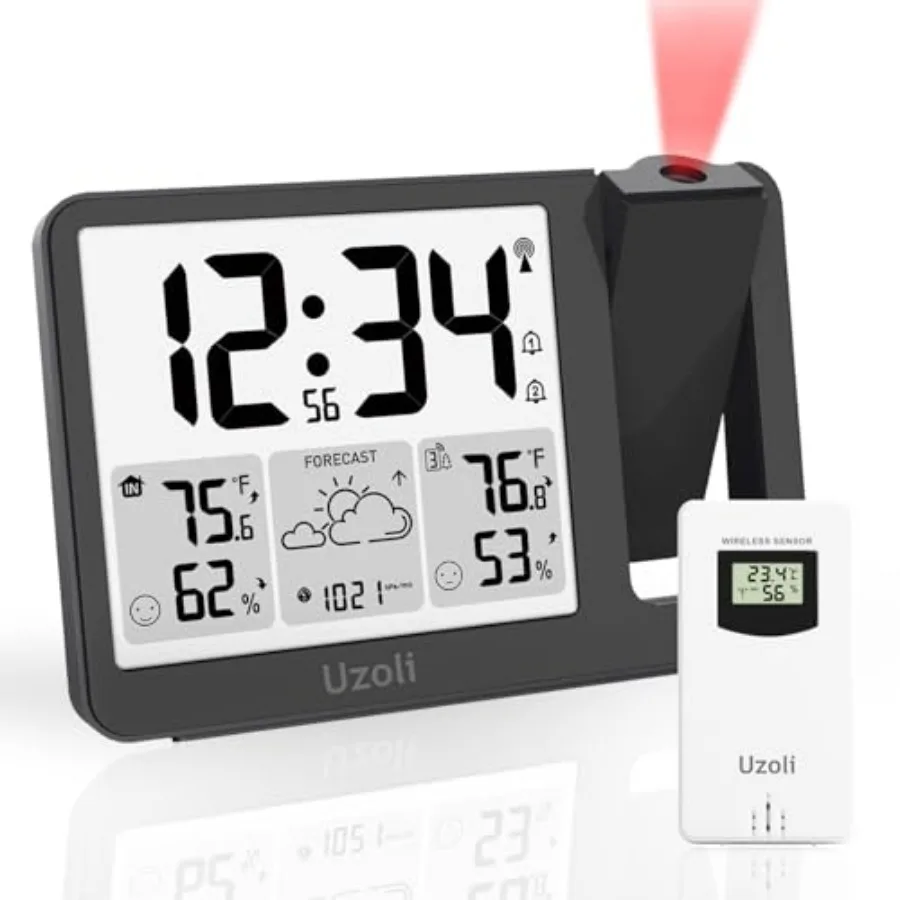 

EM3539E Projection Alarm Clock WWVB Atomic Projector Clock for Bedroom Ceiling Projection Clocks with Sensor Adjustable Backlig