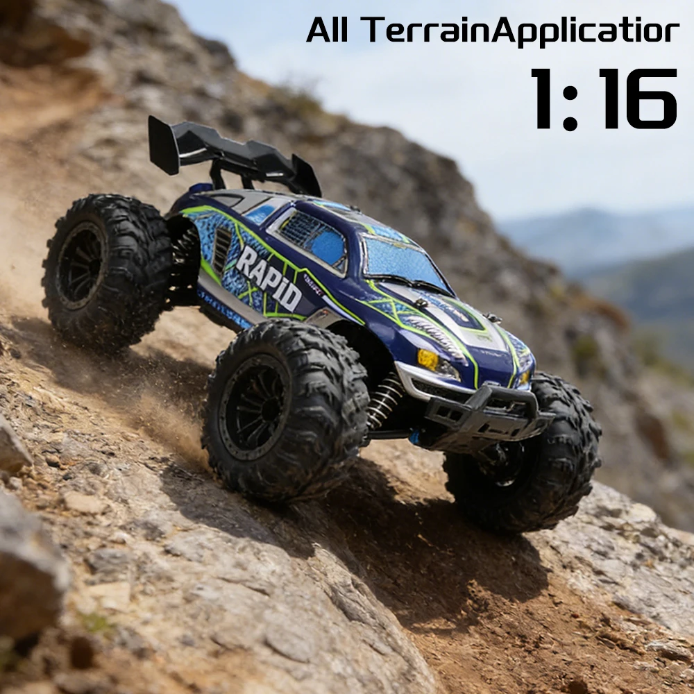 

1:16 4WD 70+KM/H High Speed RC Car with Box All Terrain Application 2.4G Remote Control Car with LED Dirt Bike Toys for Children