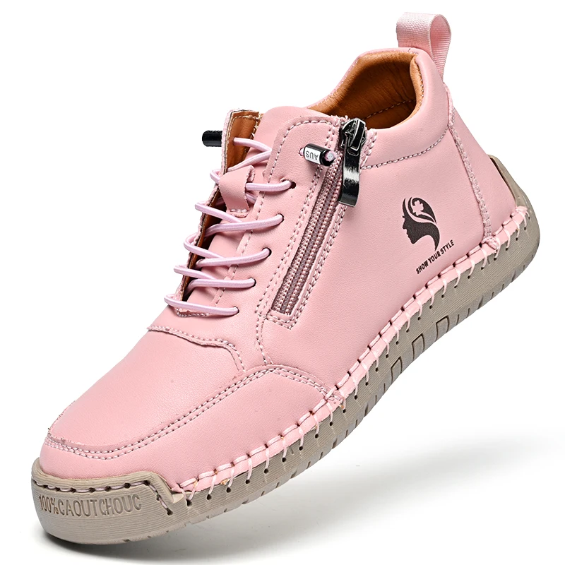 New Women's Boots British Style Retro Women Ankle Boots Fashion Mid Top Flat Casual Shoes Handmade Leather Women's Shoes