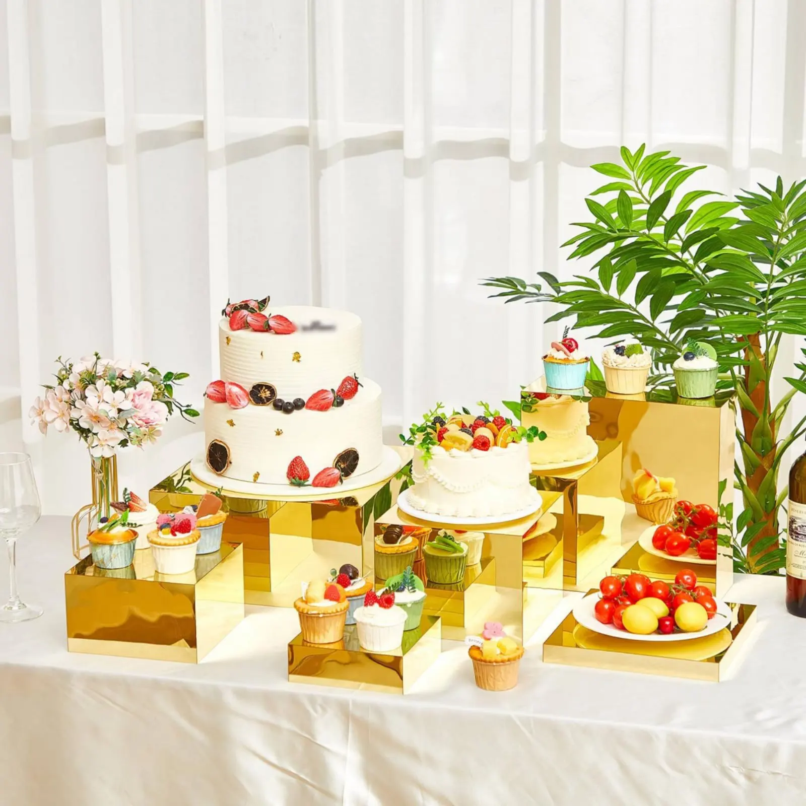 

7 Pieces Gold Display Riser Set Reusable Acrylic Cube Display Stand Nesting Riser Set Easy to Clean Sturdy-Duty for Retailers