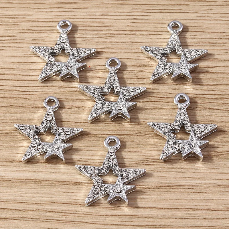 

10pcs Alloy Diamond Double Five Pointed Star Accessories Personalized Creative Design Hollow Star Pendant Holiday Gift Wholesale