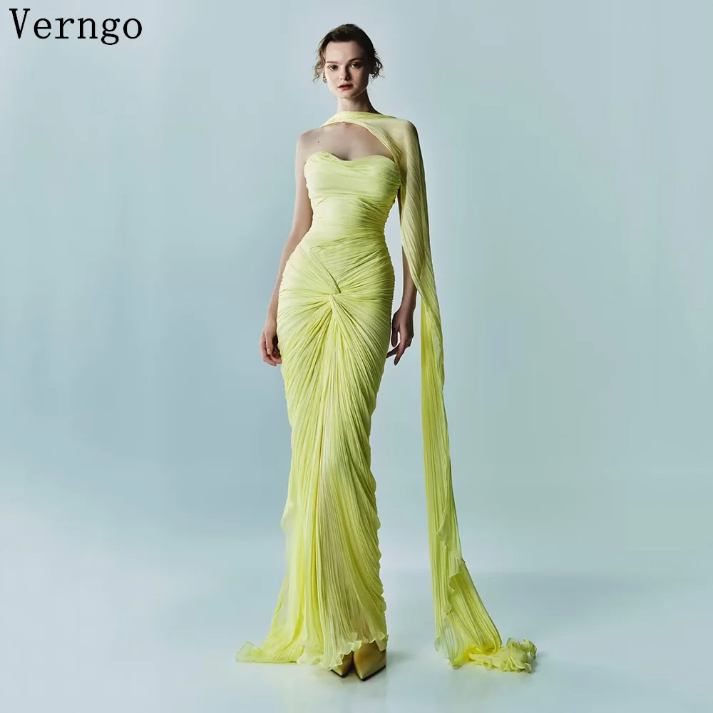 Verngo Light Green Chiffon Evening Dress Strapless Mermaid Ruched-Sash Silk Party Gowns Elegant Formal Occasion Dress Customized