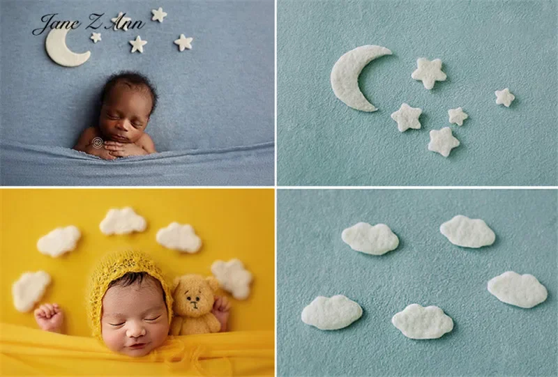 

Jane Z Ann Hand-Made Wool Felt Moon and Stars Clouds Styling Decoration Scene Baby Newborn 100 days Photography Prop Photos