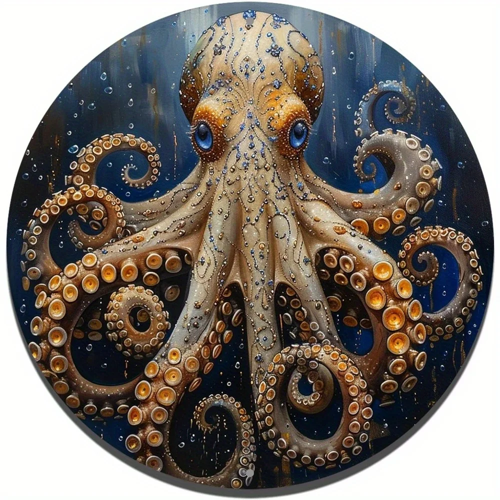 

Ocean Octopus Sign, Durable 2D Round Aluminum Flat Wall Art and Hanging Ornament, Wall Art, Home Decor, Decorative Wall Poster