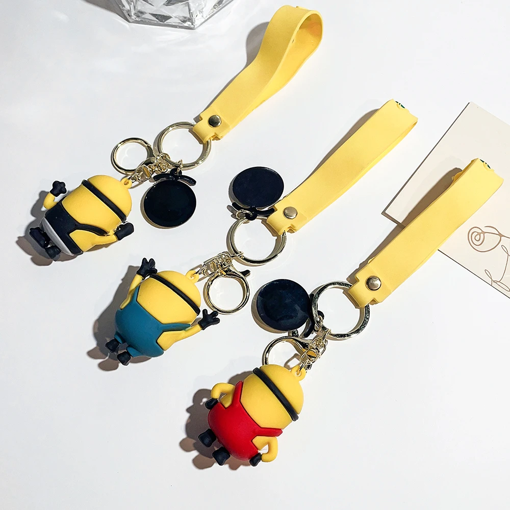 Kawaii Minions Anime Figure Keychain Cute Cartoon Model Car Keychain Backpack Pendant Ornaments Accessories Kids Toys Gifts