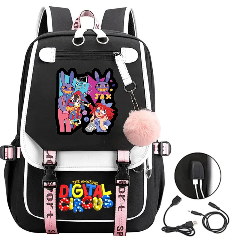 Anime The Amazing Digital Circus Jax Mochilas, Meninas adolescentes Laptop Bag, Carregamento USB, Estudante Bookbag, Mochilas escolares, Moda