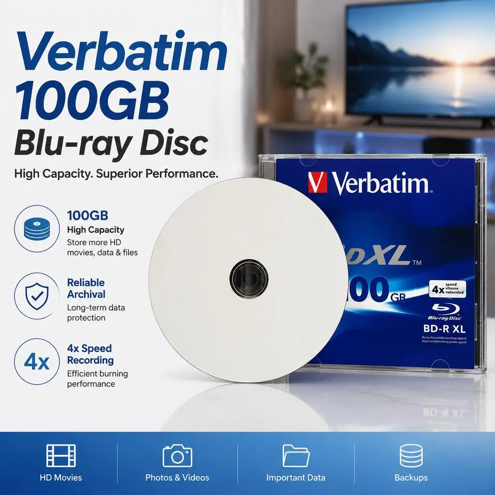 100GB BD-XL Printable Blu-ray Disc - 4X Write Speed, Blank Recordable Media Home Audio Equipment