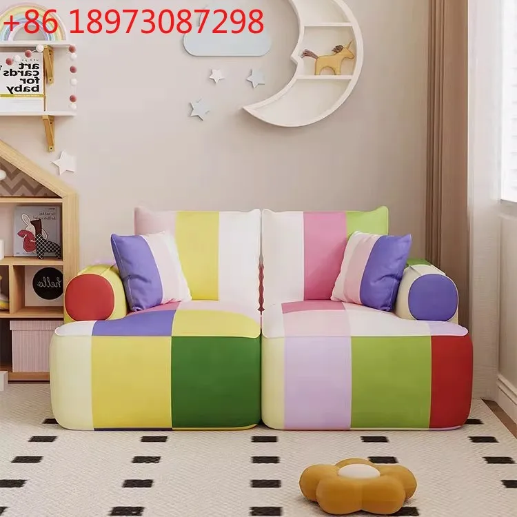 Divanetto ad angolo lettura per bambini, soggiorno, camera da letto, divano doppio in tessuto dopamina