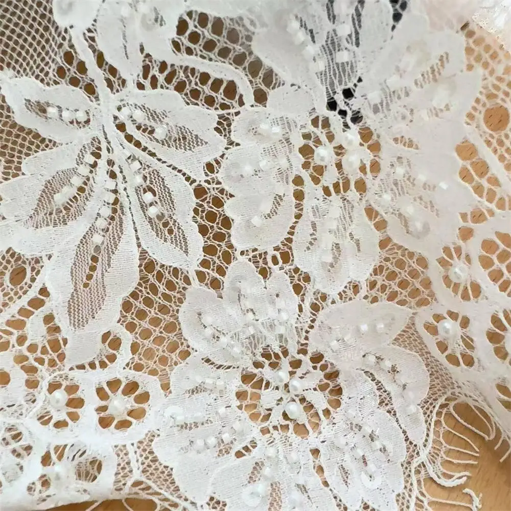 3M. Seilbestickte Perlenqualität, weiße, genähte Perlenspitze, Spitzenkopfschleier, Hochzeitskleid, Dekorationszubehör, handgemachte Spitze zum Selbermachen – Detail 5