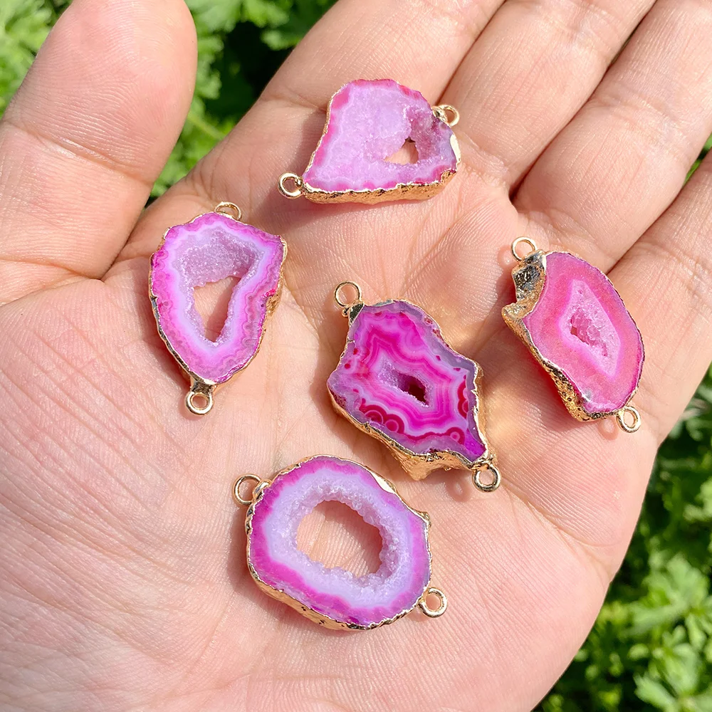 3 Pz/lotto Forma Irregolare Fetta di Agata Ciondolo Naturale Druzy Agate Quarzi Connettore Per Creazione di Gioielli Braccialetto Orecchini FAI DA TE