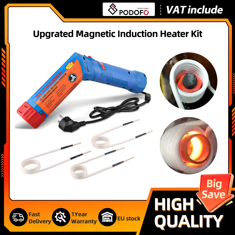 Chauffe-inducteur magnétique portatif Podofo sans flamme, kit de démontage de vis rouillées avec 3 bobines et boîte de rangement