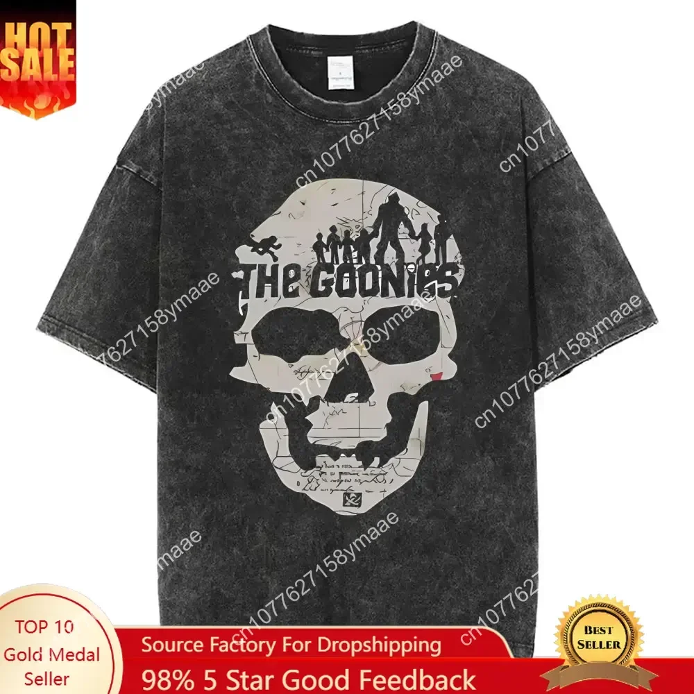 

Washed Vintage Classic Funny Movie The Goonies Never Say Die Graphic T Shirt Skeleton Printed T-shirt Men Women Women Oversized
