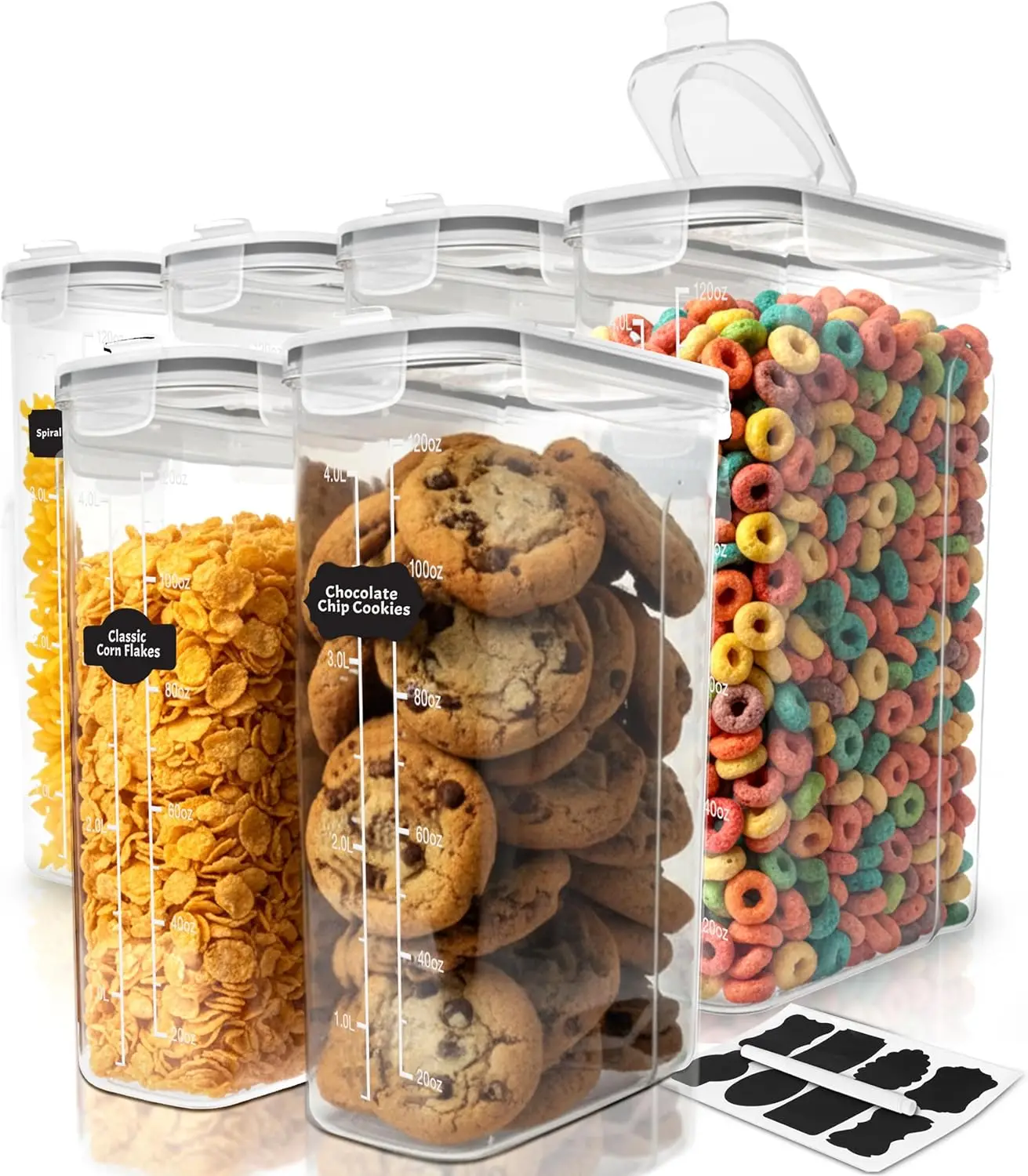 

Cereal Containers Storage Set – 6 Pack 4L(135.2 oz) Airtight Food Storage Containers with Lids, BPA-Free Cereal Dispen