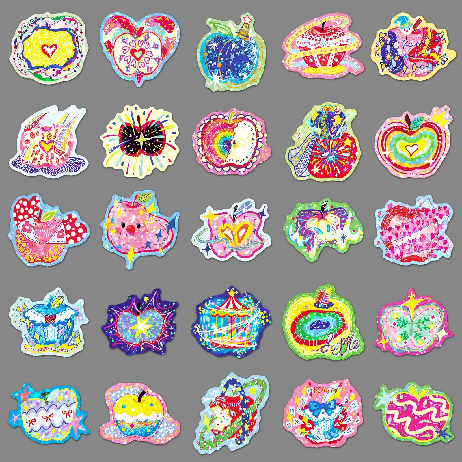 50PCS Cartoon Laser Apple Graffiti Sticker DIY Decoration Mobile Phone Case Notebook Water Cup Toy Gift Sticker