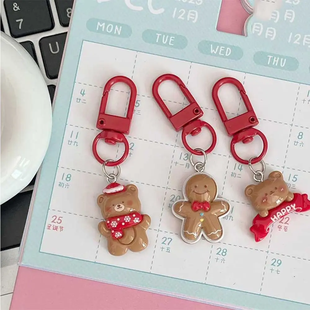 Elk Xmas Santa Claus Pendant Gingerbread Man Snowman Christmas Resin Key Chain Korean Style Key Ring Ornaments DIY Chain Pendant