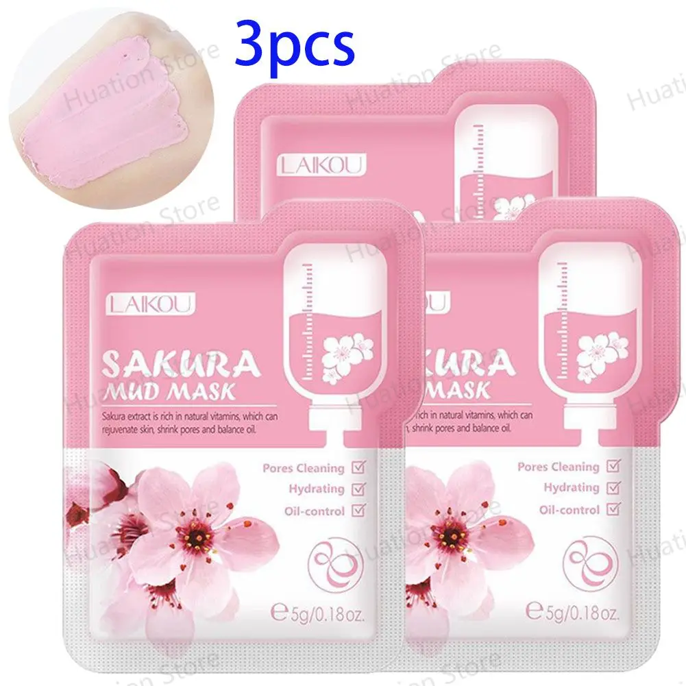 3 pz 5g Sakura fango maschera per il viso pulizia profonda restringere i pori idratante controllo dell'olio pelle rimozione punti neri cura della pelle