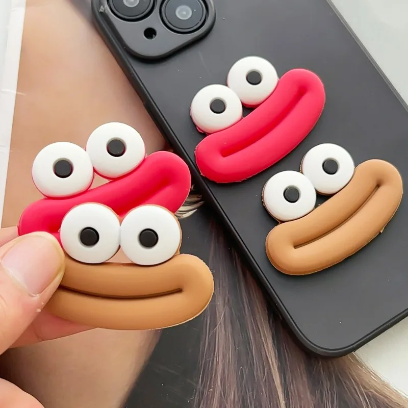 3PCS Cute Cartoon Eyes Mouth Mobile Phone Back Sticker Three-dimensional Funny Mouth Flat Back Soft Glue Cell Phone Accessory