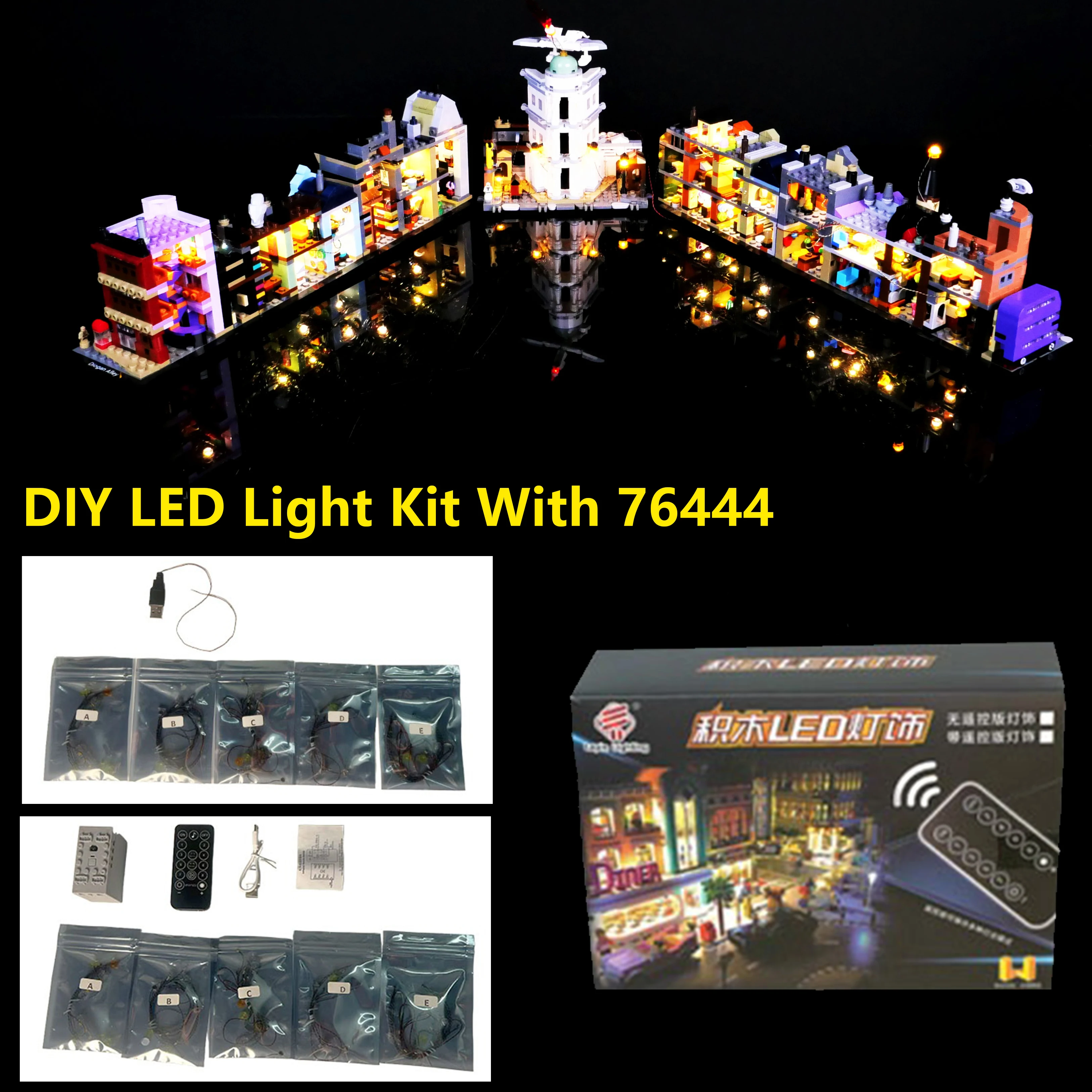 

Комплект светодиодного освещения с дистанционным управлением для строительных блоков Mini Diagon Alley 76444, набор декоративных светильников «сделай сам», идеальный подарок для дисплея