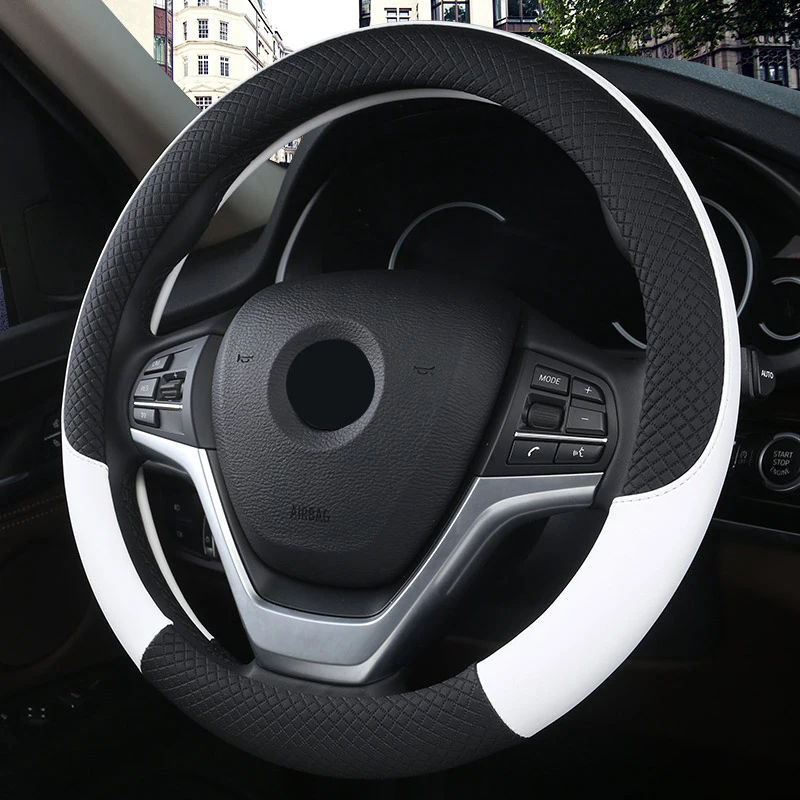 SEAMETAL 38cm Steering Wheel Cover PU Leather Anti Slip Steer Wheel Protector Breathable Fiber Braid Universal Steering Cover