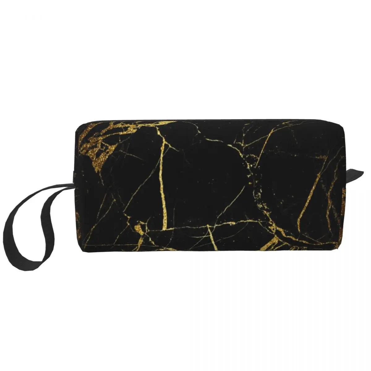 Custom Black And Gold Marble Texture Travel Cosmetic Bag Abstract Pop Art Toiletry Makeup Organizer Lady Beauty Storage Dopp Kit