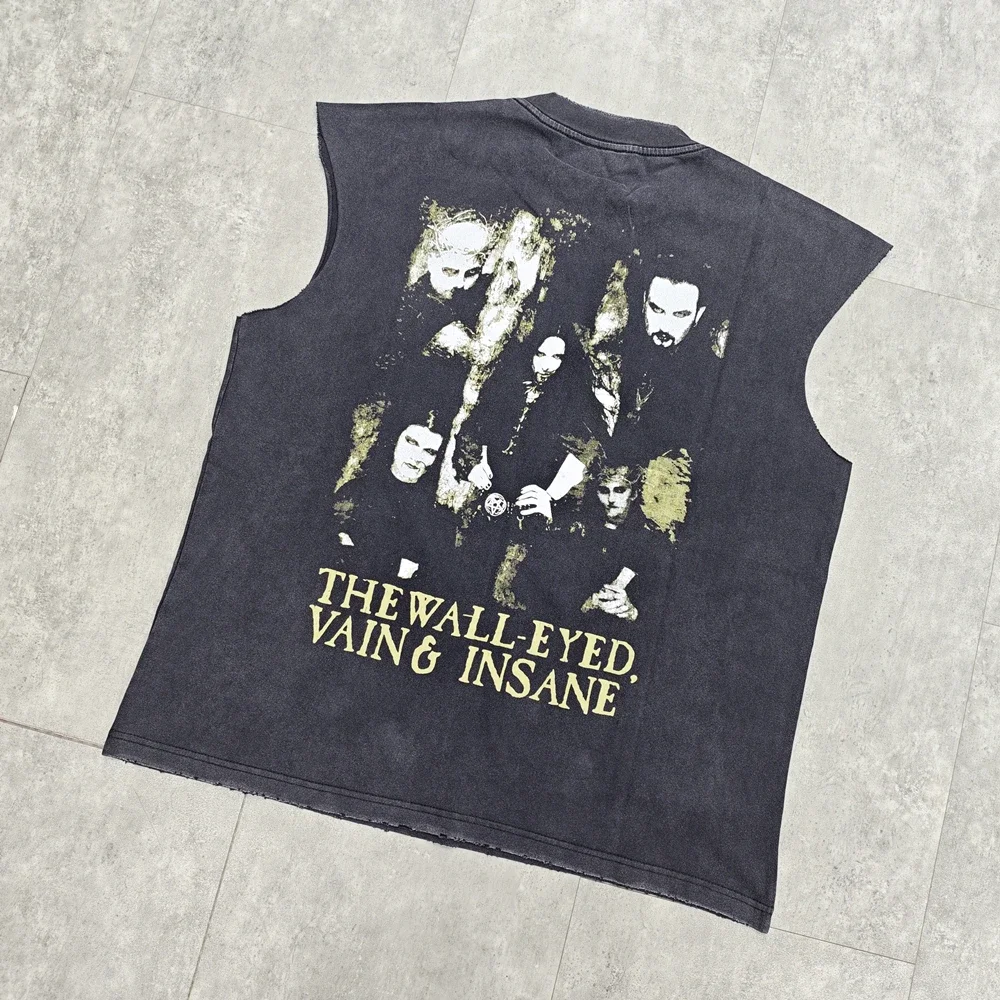 Yao Fashion Casual Oversize Sleeveless Baggy Print Tops Men Clothing Band Punk Rock Retro Cotton Tank