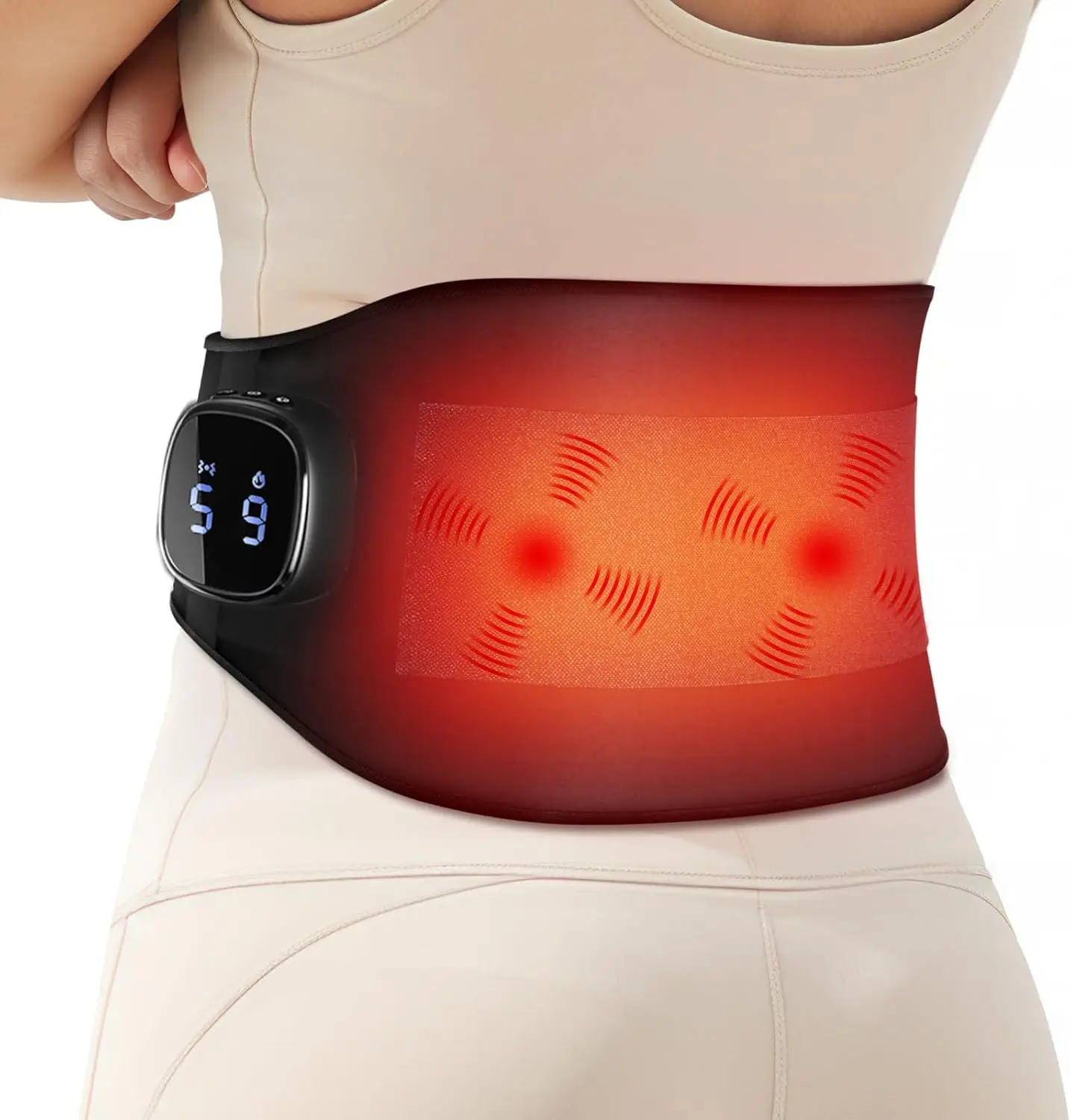 

Wireless Heating Pad with Massager for Back Pain Relief, 9 Heat Levels & 5 Vibration Modes, Rechargeable Belt App Control
