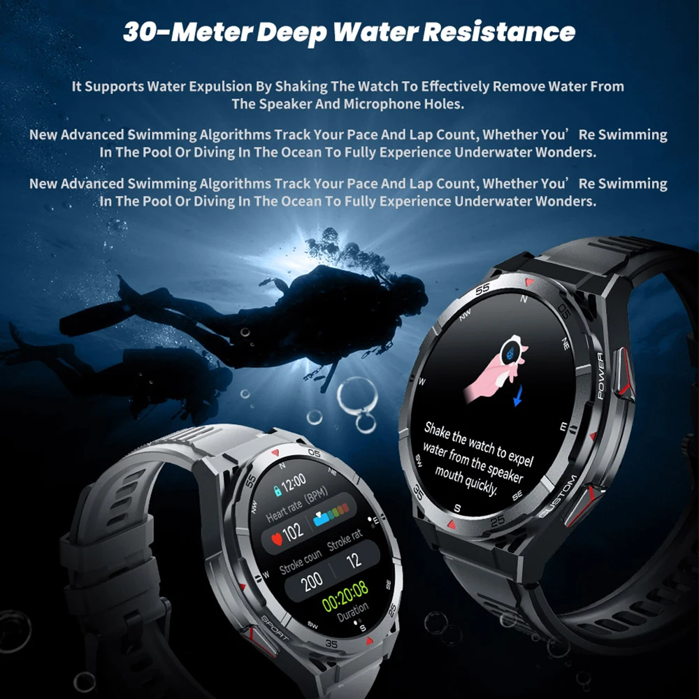 X2 Tank GPS Smart Watch 3ATM Waterproof Swimming Dual Band GPS Smartwatc BT Call Compass Altitude Barometer 1.43" AMOLED Display