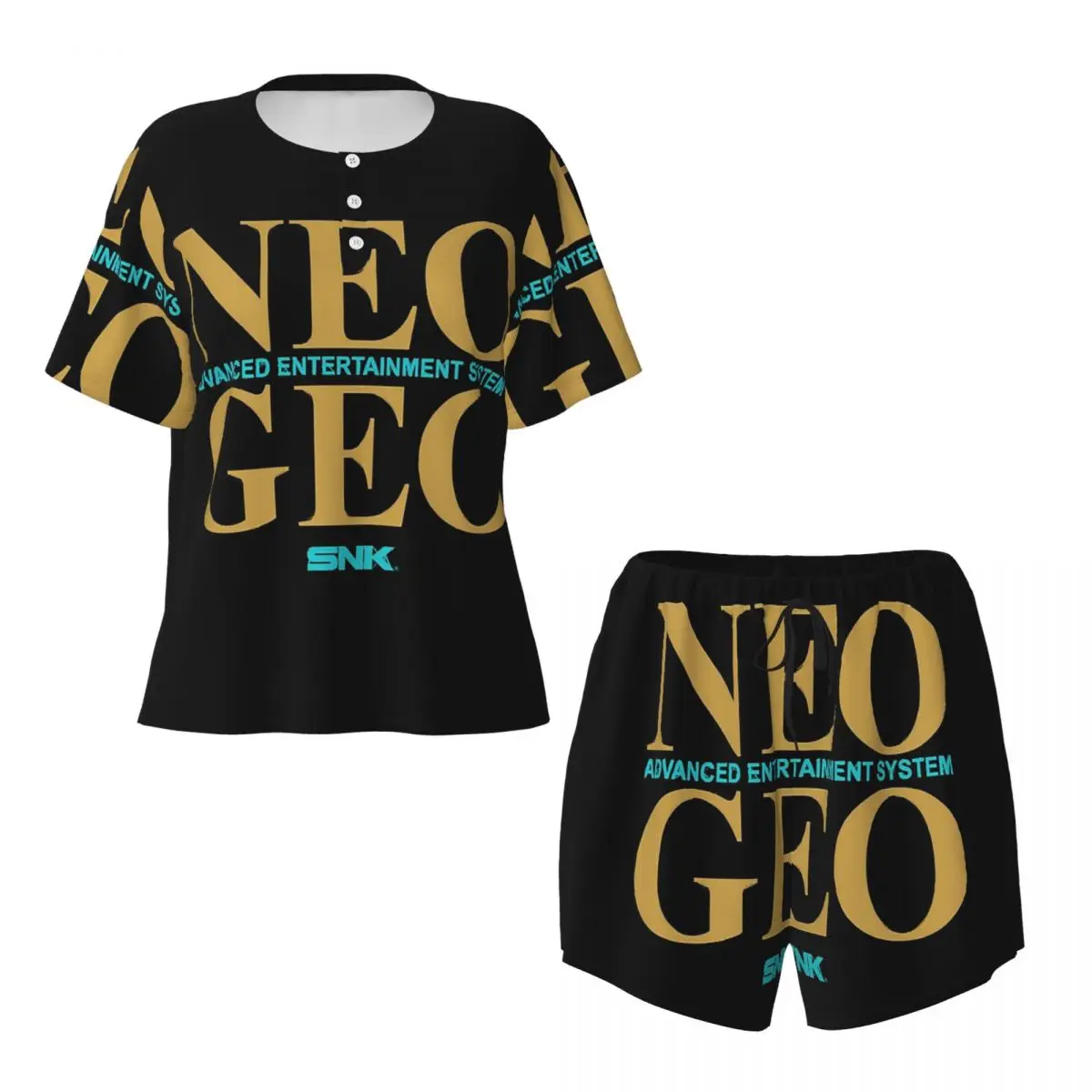 

Neo Geo Logo Neogeo Arcade Round Neck Short Sleeves Nightdress for Sleeping Sleepshirts Women Loose Pajama Set Short Pants