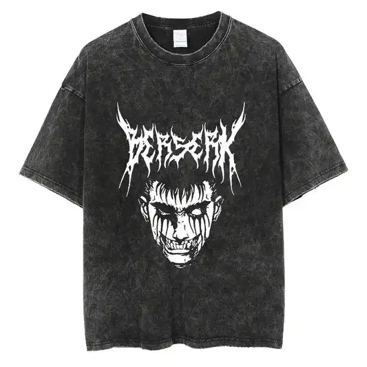 T-shirt rétro délavé Berserk Anime japonais pour hommes et femmes, nouvelle collection été, vêtements Harajuku, col rond décontracté, haut à manches courtes