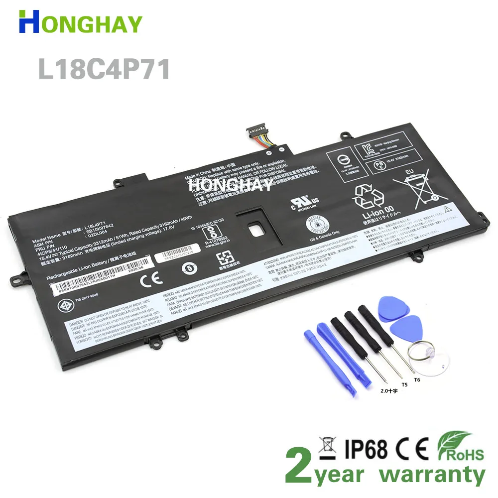 

HONGHAY L18C4P71 L18L4P71 L18M4P72 Laptop Battery For Lenovo X1 CARBON 2019, X1C 02DL006 SKB10K97644 02DL004 02DL005