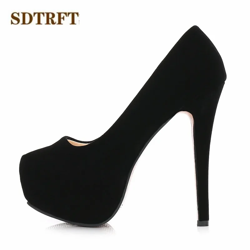 SDTRFT Zapatos Mujer Spring/Autumn 2023 Fashion Stilettos 14cm Thin High-Heeled Party Red Flock Shoes Woman Crossdresser Pumps