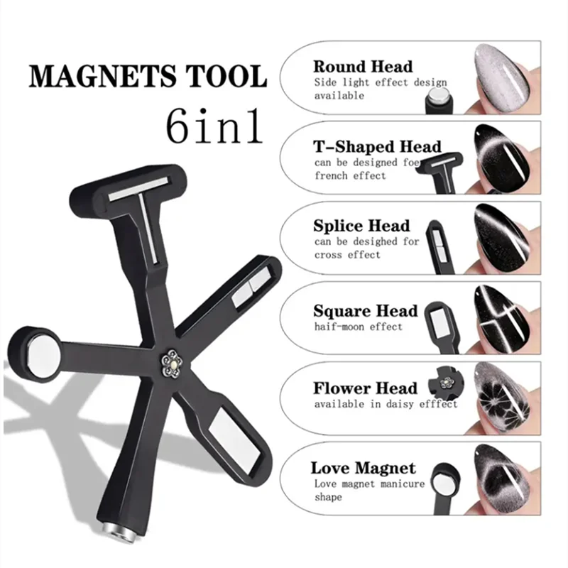 6-IN-1 Strong Magnetic Stick for Cat Eye Polish Black Nail Magnet Tool Magnet Pen Nails Art Design Glitter Effect Manicure Tools image 4