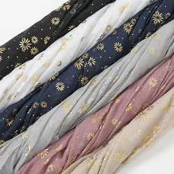 Newest Floral Bronzing Hijab Shimmer Long Cotton Scarf For Woman Daisy Gold Glitter Shawl Flower Ladies Wraps Headband 180*70cm