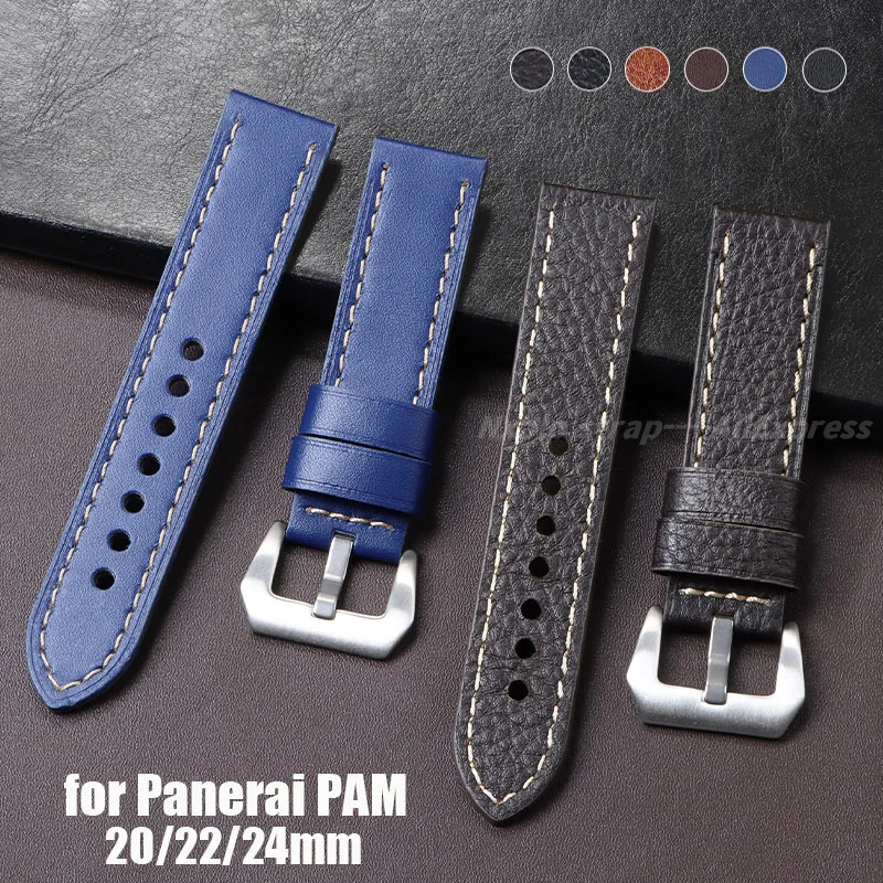 Quality Cowhide Watch Strap for Panerai PAM Strap 20mm 22mm 24mm Men's Bracelet Stainless Steel Pin Buckle Watch Accessories